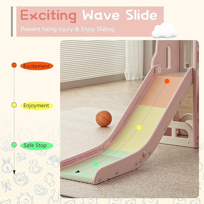 Toddler Slide,Kids Climber Slide with Storage Space and Non-Slip Steps,Indoor Outdoor Playset with Basketball Hoopa and Telescope,Slide for Toddlers Age 1-3