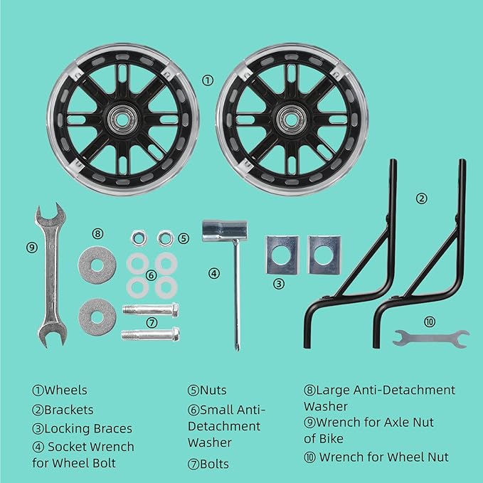 PRUNUS Flash BIKE Training Wheels for 12 14 16 18 20 Inch.Training Wheels for Kids Bike is Heavy Duty.Bicycle Training Wheel is Suitable Single Speed Bike