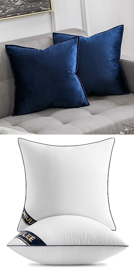 MIULEE Pack of 2 Decorative Velvet Pillow Covers Navy Blue Bundle Set of 2 Pillow Inserts 18x18