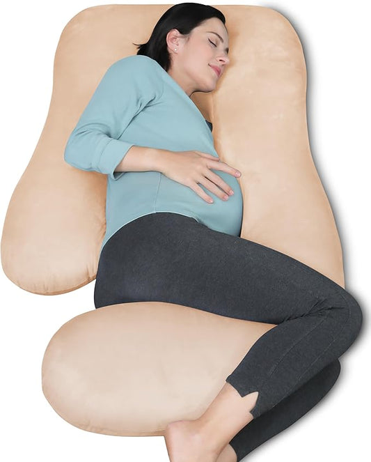 MOON PARK Pregnancy Pillows for Sleeping - U Shaped Full Body Maternity Pillow with Removable Cover - Support for Back, Legs, Belly, Hips - 57 Inch Pregnancy Pillow for Women - Brown