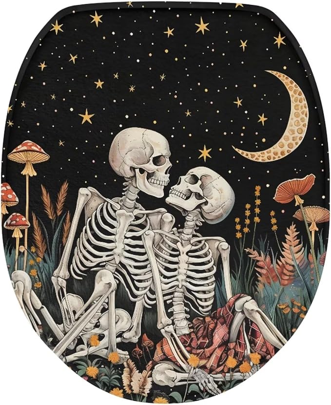 Skeleton Skull Toilet Lid Cover with Elastic Bottom for Bathroom Skull Skeleton Toilet Seat Pads Universal Toilet Tank Cover Replacement Bathroom Dust Cover Replacement