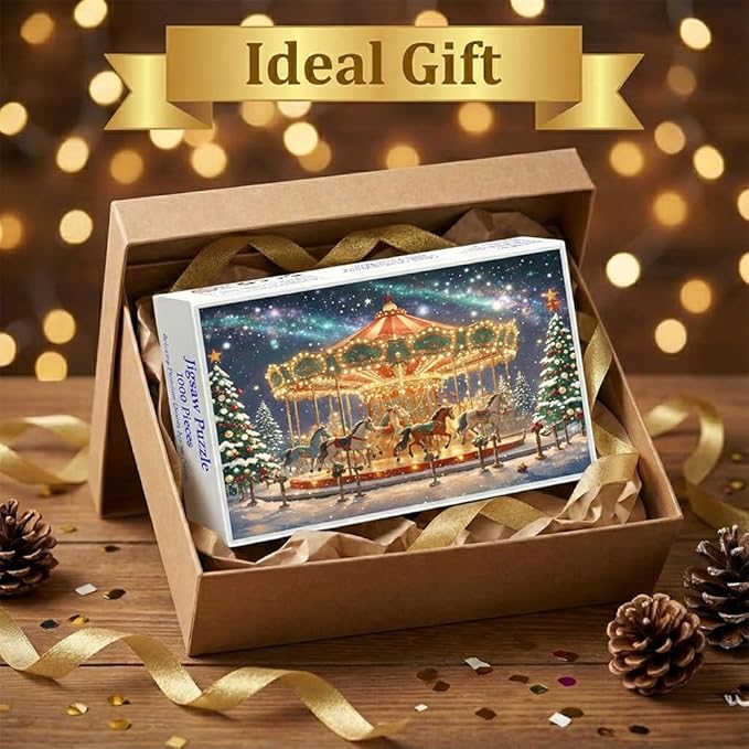 Puzzles for Adults 1000 Pieces - Christmas Winter Carousel Colorful Jigsaw Puzzles, Fun Family Game, Challenging Brain Teaser, 28 x 20 in, Great Gift Idea & Home Decor (Winter Carousel)