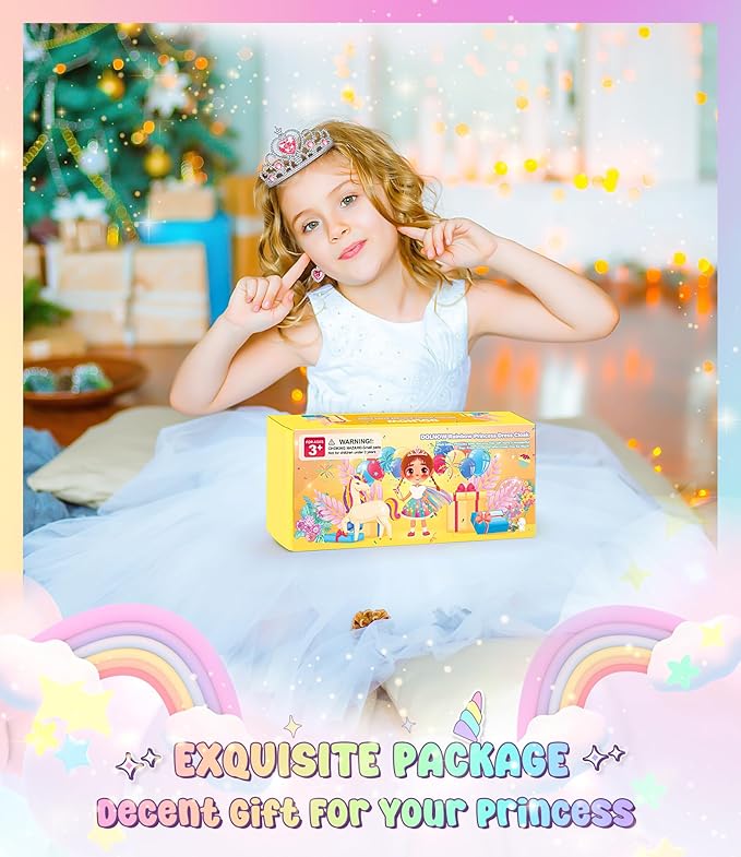 Light up Princess Dress up Clothes for Little Girl, Unicorn Princess Cape Princess Dresses Crown Toy for 3 4 5 6 Girls