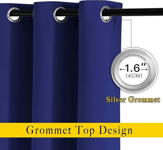 NICETOWN Blackout Living Room Curtains Extra Wide, Triple Weave Grommet Top Thermal Insulated Window Treatment Light Blocking Panels for Patio/Porch (Navy Blue, W80 x L84, Set of 2)