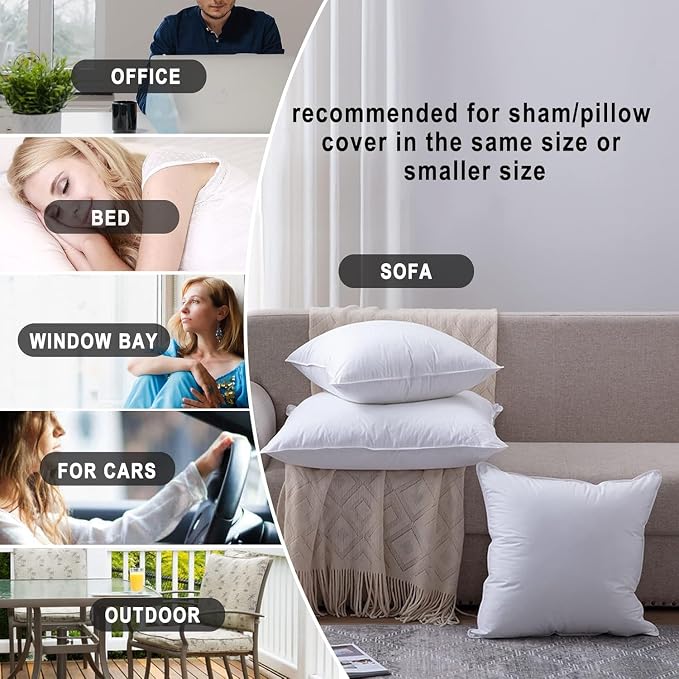 HITO 14x22 Pillow Inserts (Set of 2) - Down Alternative 100% Cotton Cover Decorative Square Throw Pillows White for Couch Bed Sofa