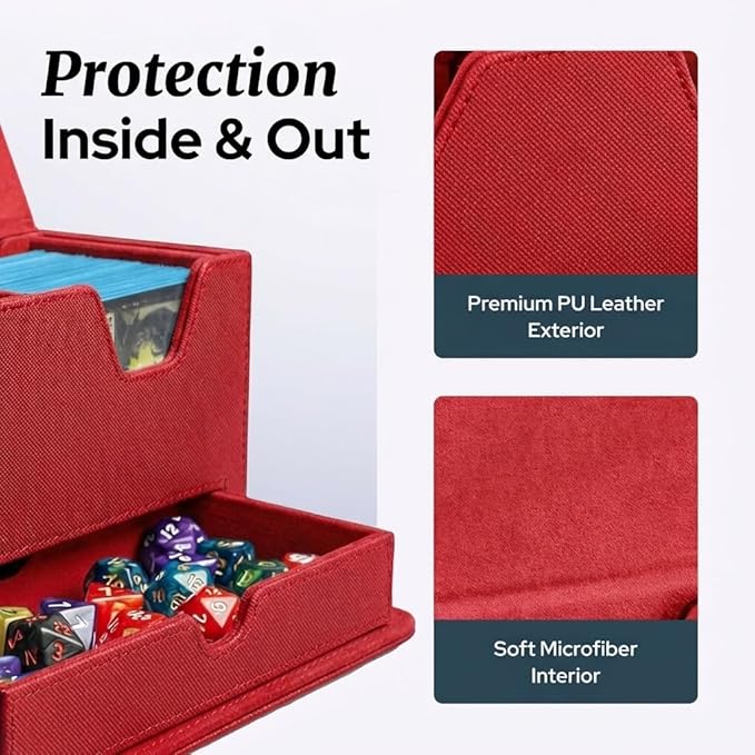Card Deck Box Fits 200+ Double Sleeved，Commander Deck Box for Magic the Gathering with Dice Tray & Toploader Display,2 Dividers