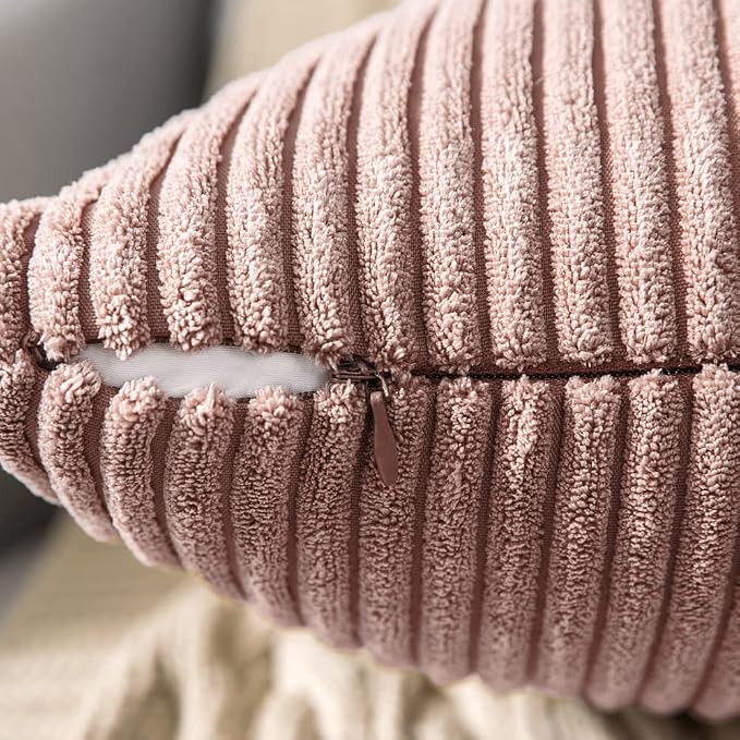 MIULEE Euro Corduroy Throw Pillow Covers Set of 2 24x24 Blush Pink | Soft Striped Textured Cushion Cases, Boho Square Lovely Cute Pillowcases, Home Decor for Couch Chair Sofa Bed Living Room