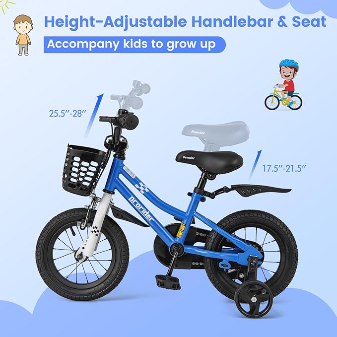 COSTWAY Kids Bike, 12 14 16 18 Inch Toddler Bike for Boys & Girls Aged 3-8 Years Old, Kids Bicycle w/Removable Training Wheels, Handbrake & Coaster Brake, Basket, Bell