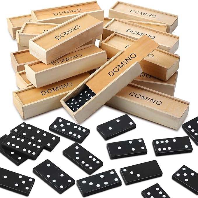 Deekin 50 Pack Mini Dominos Set for Adults Bulk 28 Tiles Double 6 Dominoes Game Domino Party Favors Wooden Board Games with Wood Case Classic Educational Toys Travel for Operation Christmas Item Gifts