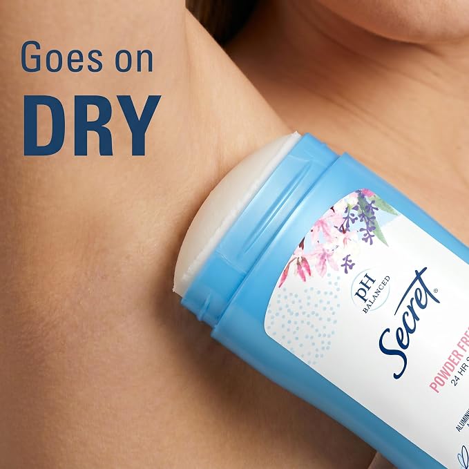 Secret Antiperspirant and Deodorant for Women, 24hr Sweat & Odor Protection, PH Balanced Protection, Gentle on Skin, Wide Solid, Powder Fresh Scent, 2.7 oz (Pack of 3)
