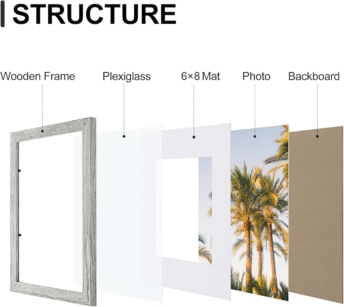 Vittanly 9x12 Picture Frames Set of 9 for Wall or Tabletop Display, Grey | Display Pictures 6x8 with Mat or 9x12 without Mat, Engineered Wood with Shatter Resistant Plexiglass, Gallery Photo Frames