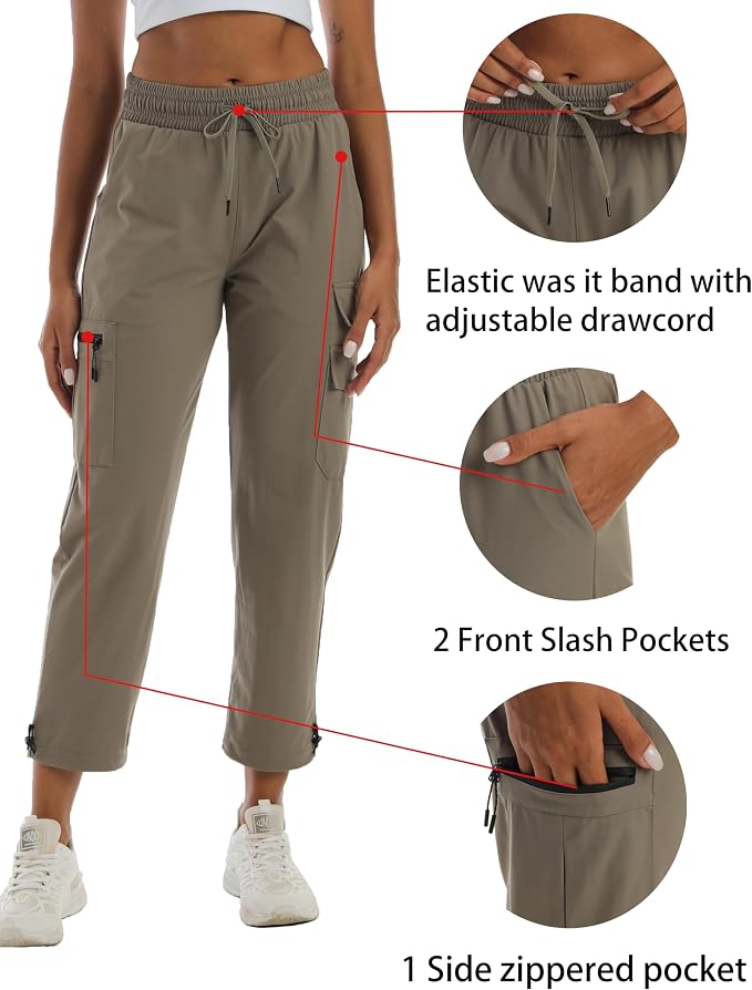Rrosseyz Women's Hiking Pants with Pockets - Lightweight Water Resistant Joggers Cargo Pants for Casual Travel Golf Outdoor