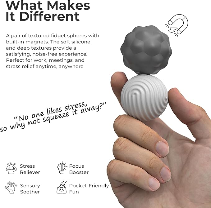 Large Magnetic Fidget Ball Toys for Adults, 2Pcs Soft Silicone Fidget Magnets, Silent Fidget Toys for Adults Ages, Textured Magnetic Balls & Stress Relief Desk Office Toys (Grey, Extra Large)