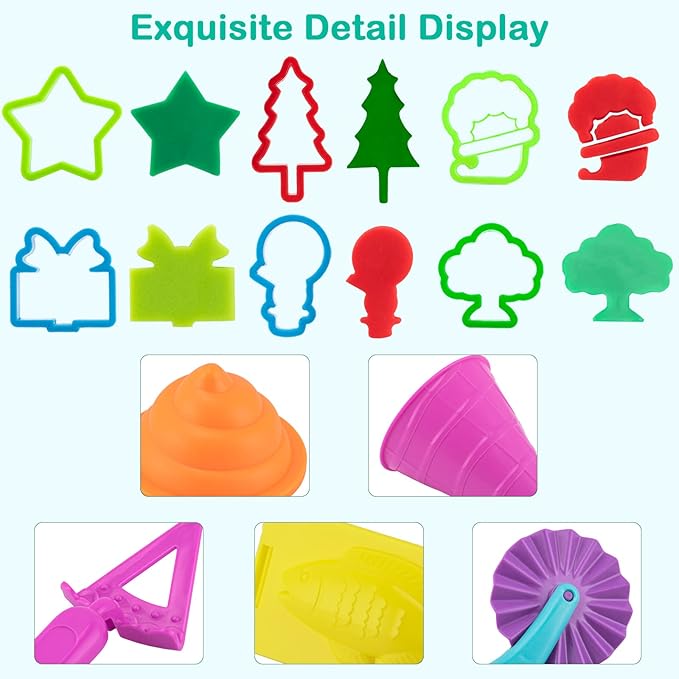 Dough Tools for Kids, 41Pcs Dough Toys Include Play Food Molds - Cupcakes, Ice Cream, Burger, Fries, Noodle, Play Bulk Pack with Roller, Cutters, Scissor, Dough Mat and Storage Bag Gifts (Tools)