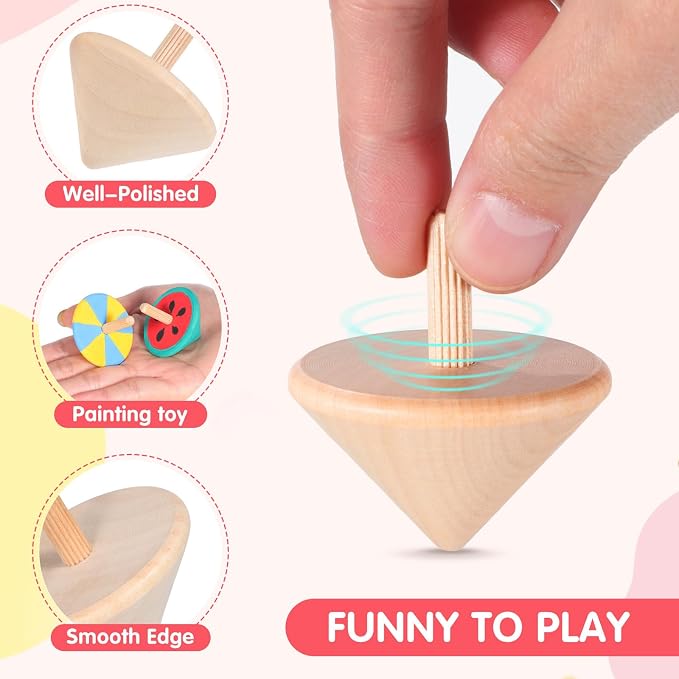 Galpada 24 Pack Wooden Spinning Tops for Kids – DIY Paint Your Own Craft Kit, Unfinished Natural Wood Spinning Toys for Classroom Activities, Party Favors & Creative Arts Projects