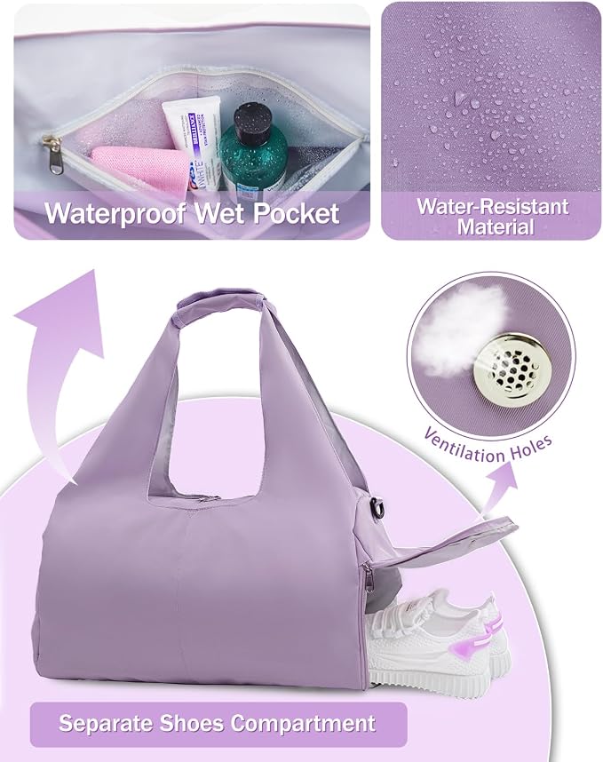RHDZO Gym Bag for Women with Shoe Compartment Yoga Mat Bag with Wet Pocket and Water Bottle Holder Weekender Bag with Strap
