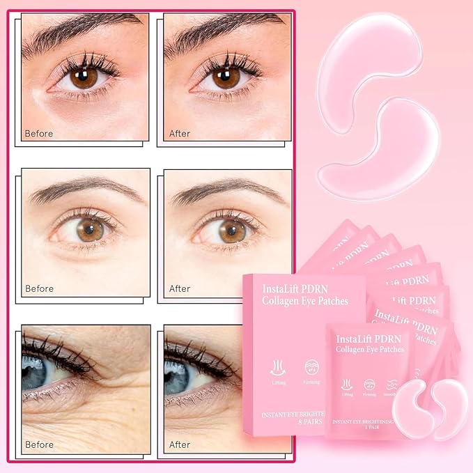 Instalift PDRN & Collagen Eye Patches for Dark Circles & Puffiness, Pdrn Eye Patches, Hydrogel Under Eyes Masks to Reduce Wrinkles & Undereye Bags (2Pack 16Pairs