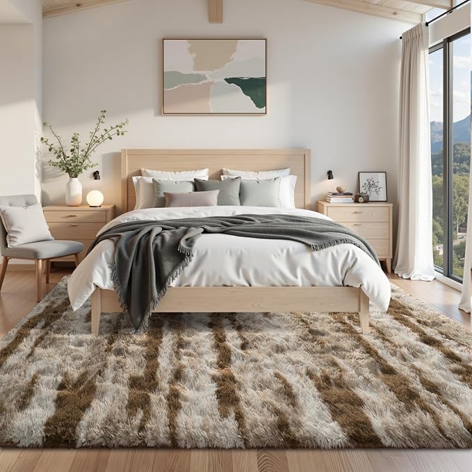 8x10 Ft Fuzzy Rugs for Living Room,Khaki Neutral Bedroom Area Rug Non-Slip,Carpet for Nursery Kids PlayRoom Indoor Modern Plush Carpets