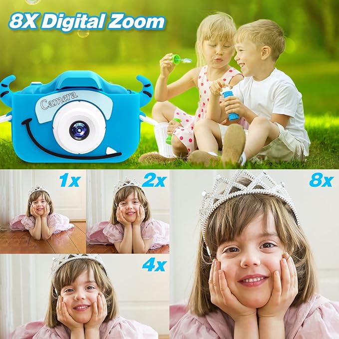 Goopow Kids Camera Toys for 3-8 Year Old Girls Boys,Children Digital Video Camcorder Camera with Cartoon Soft Cover, Best Chritmas Birthday Festival Gift for Kids - 32G SD Card Included