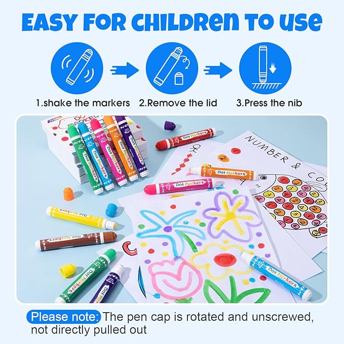 FUMILE Dot Markers for Toddlers 1-3,8 Colors Bingo Daubers for kids,Non-Toxic and Washable Bingo Dot Markers for Art and Craft.Dot Paints for kids Drawing Coloring Supplies
