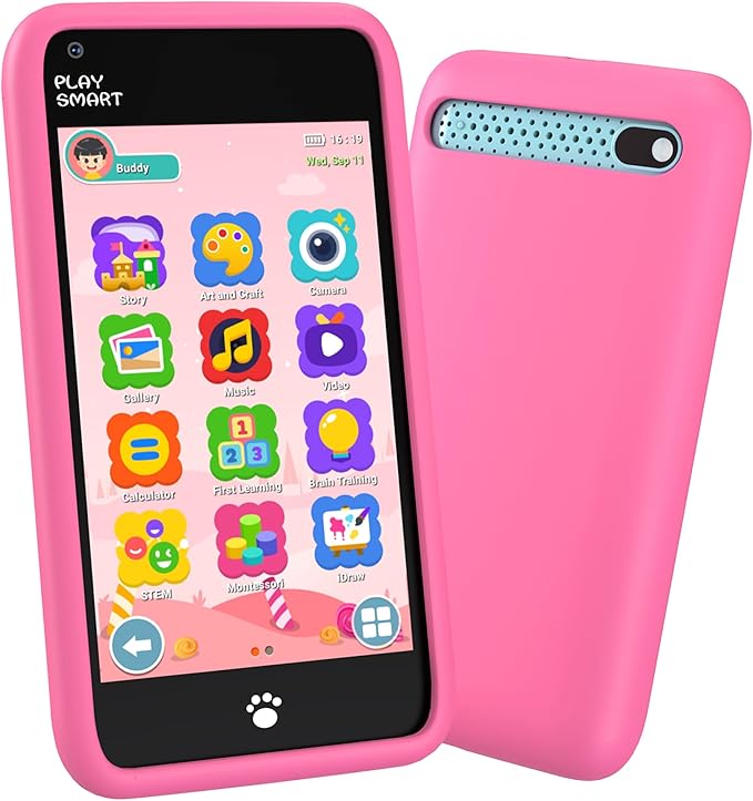 MOMILLA Kids Toys Smart Phone, Girls Toys with 3.97" Touchscreen Phone, Birthday Gift for Kids Age 3-12, Toddler Toys Learning Smartphone, 16 GB Storage Cell Phone with Front Camera (No Dual Camera)