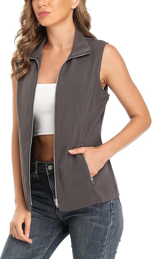 MISS MOLY Women's Lightweight Vest Casual Zip Up Utility Vest Hiking Golf Sleeveless Jackets with Pockets