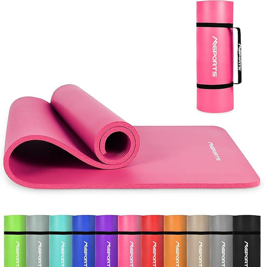 MSPORTS Yoga Mat Premium Non Slip Thick – Extra Comfortable Exercise Mat for Home Workouts, Pilates, Stretching & Gym – Cushioned NBR Foam, Gym Mat with Strap, for Women & Men
