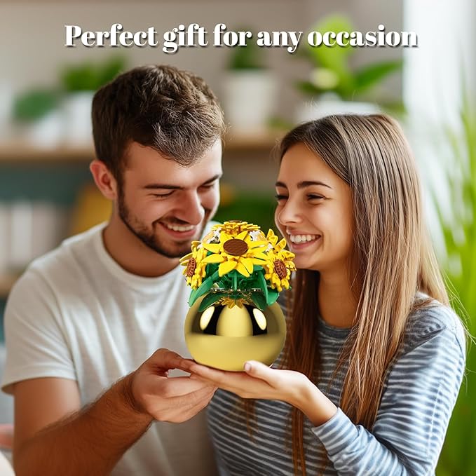 QLT QIAOLETONG Sunflowers Building Set for Adult, Botanical Collection for Woman Girls 14+, Sunflowers Pot Plants Kits Compatible with Lego Flowers
