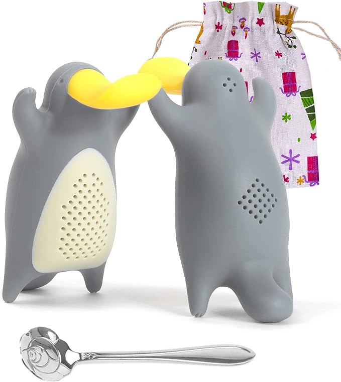Numola Silicone Tea Infuser Set of 2, Cute Platypus Loose Leaf Tea Strainer with Stainless Steel Teaspoon, Reusable Tea Ball Filter for More Enjoyable Tea Times with Friends and Family