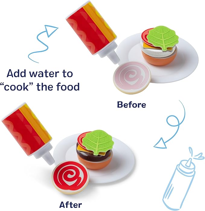 Melissa & Doug Flip & Fry Grill Play Set with Water Wow!® Kids Kitchen Playset with Color Changing Play Food, Preschool Toys for Girls & Boys Ages 3+