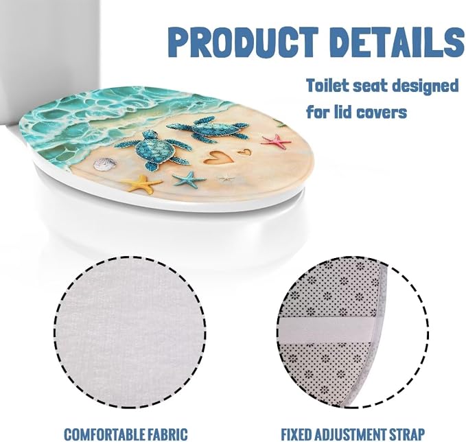 Sea Turtle Toilet Seat Lid Covers for Bathroom Toilet Bowl Cover Lid with Elastic Green Sea Turtle Universal Fit Elongated Oval Round Lid Bottom Soft Bathroom Replacement