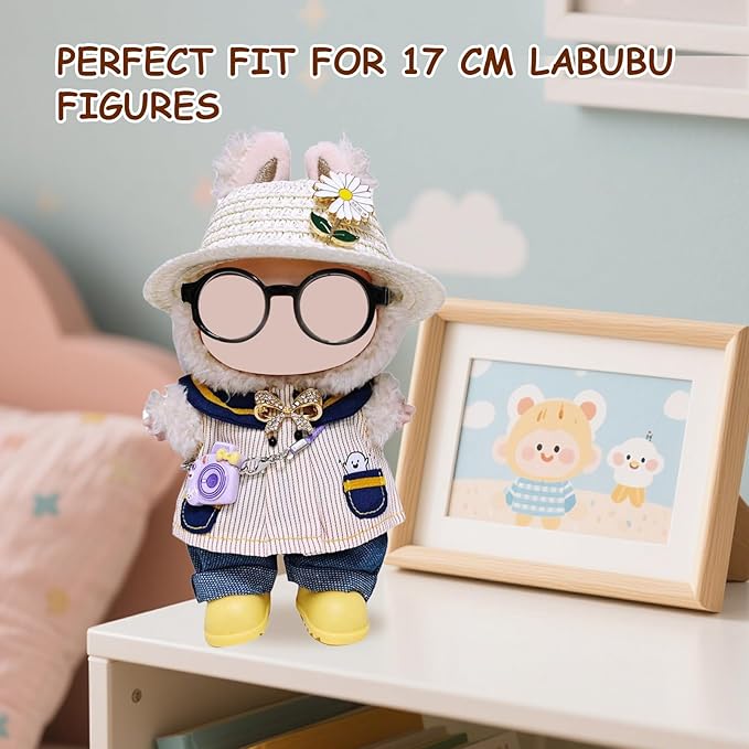 17cm Doll Clothes Set (6-Pcs Outfit), Stylish Clothing for Bunny Doll with Top, Pants, Shoes & Accessories, Just Clothes