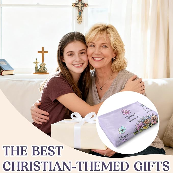 Christian Birthday Gifts for Women, Christian Religious Blanket with Flower | Birthday Gifts for Women, Spiritual Baptism Religious Gifts for Sister Mom Daughter Grandma, Throw Blankets(Purple)80''x 60''