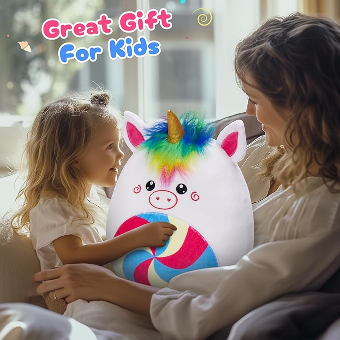 Athoinsu 12‑Inch Rainbow Unicorn Plush Pillow Soft & Cuddly Stuffed Animal for Kids Toddler Girls and Boys, Cute Rainbow Belly Plush Gift