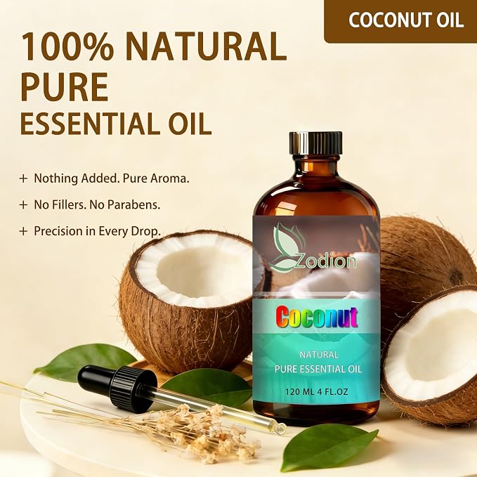 Coconut Essential Oil - Coconut Oil for Diffuser, 4 Fl Oz(120ml) | Candle Making, Soap Making, aroma, Strong Scent, Home Fragrance, Massage,Pure, Natural