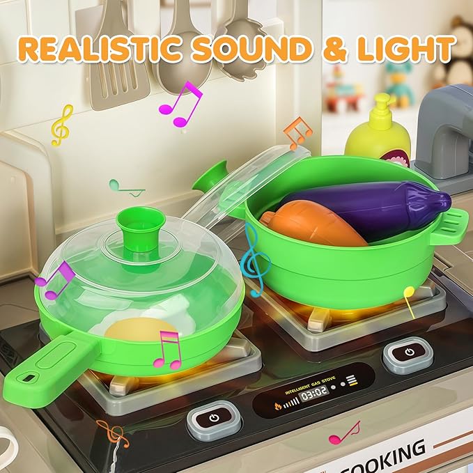Kids Play Kitchen Set, Toddler Kitchen Playset with Light & Sound, Cooking Stove, Play Sink, Coffee Maker, Play Food Toy and Kitchen Accessories, Kitchen Toy for Kids Girls Boys - Green