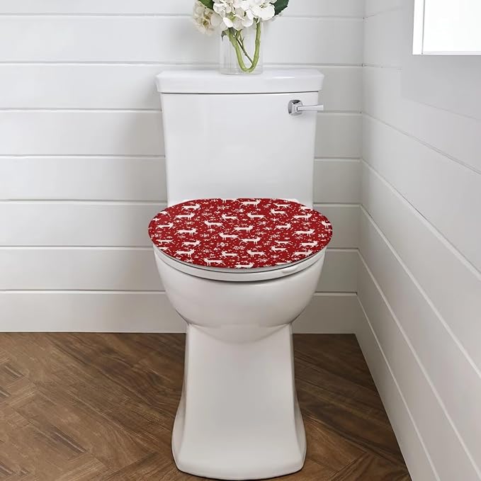 Christmas Deer Toilet Lid Cover, Comfortable Dustproof and Reusable Toilet Seat Cover, Flannel Soft Bathroom Accessories Toilet Lid Cover
