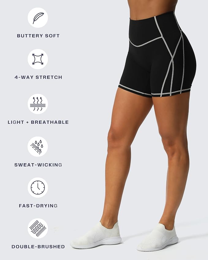 Aoxjox Lexi Lined Workout Biker Shorts for Women Tummy Control High Waisted Exercise Athletic Gym Running Yoga Short 6"