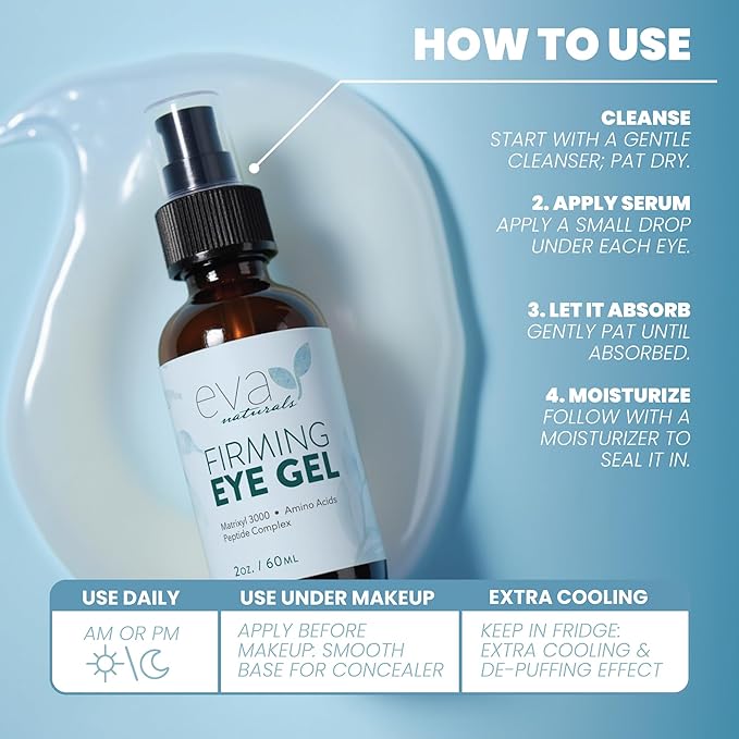 Eye Gel for Dark Circles, Bags & Puffiness – Anti-Aging Serum with Peptides, Hyaluronic Acid & Botanicals – Firming Under Eye Treatment for Wrinkles, Fine Lines & Tired Skin – 2 oz