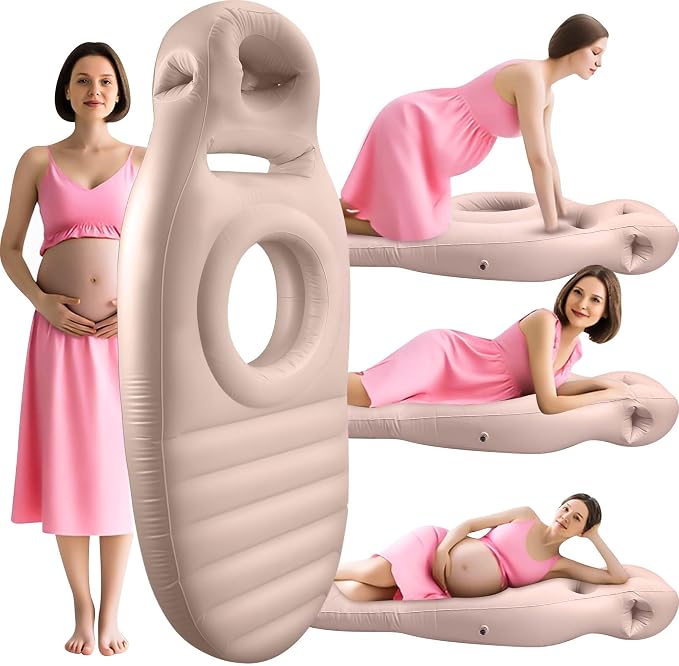 Inflatable Pregnancy Pillow with Belly & Face Opening,Full Body Maternity Airbed for Stomach Sleeping,Portable Prone Support Bed for Expecting Moms,Portable & Includes Electric Pump Gray