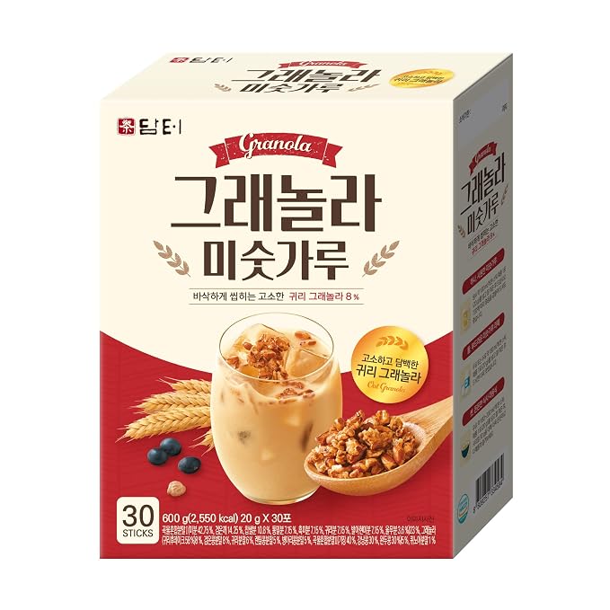 Damtuh Misugaru Powder Drink Mix – Korean Multigrain Granola Blend with Oats, Quinoa & Black Sesame, Roasted Grain Latte-Style Drink, 20g x 30 Stick Packs