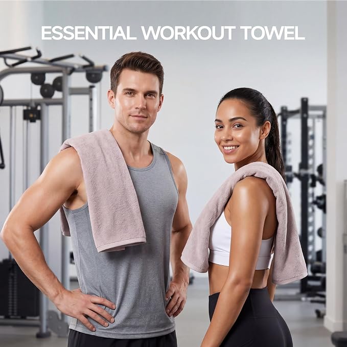 REDKISS 2 Pack Cotton Workout Towels, 43" x 16" Super Absorbent Soft Gym Towels for Men & Women, Large Sweat Sports Towel for Yoga Running Swimming Travel Camping - Pink