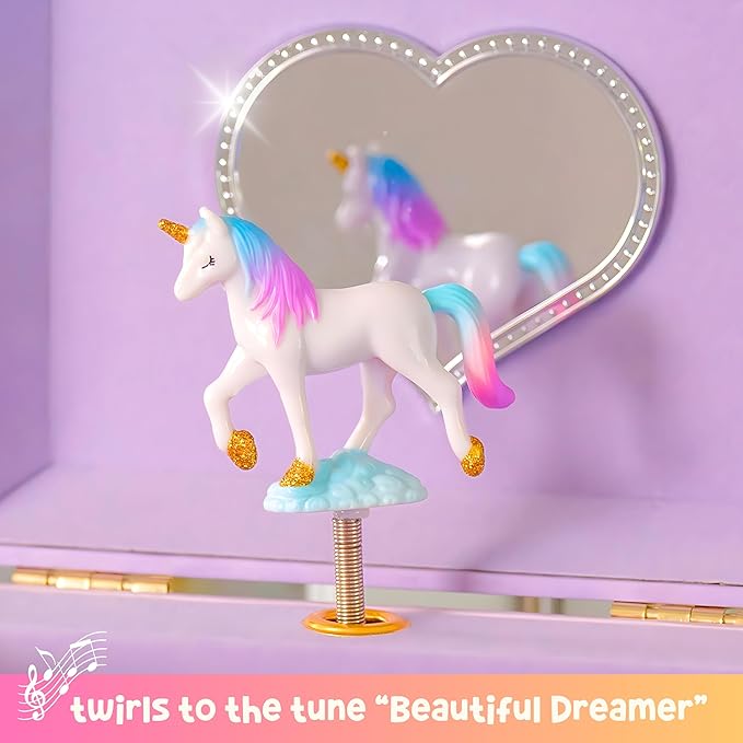 Giggle & Honey Musical Jewelry Box for Girls - Kids Jewelry Box, Unicorn Toys for Girls 4-6, Unicorn Gifts, 6 x 4.7 x 3.5 in