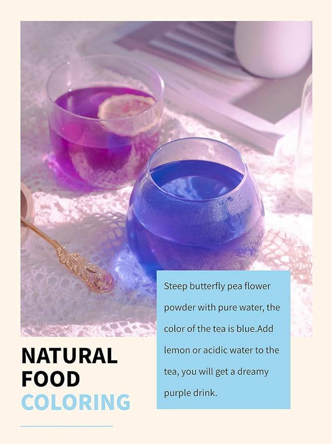 TeeLux Butterfly Pea Flower Powder, Natural Butterfly Pea Flower Tea for Blue & Purple Drinks and Food Coloring, Caffeine-Free, 7oz/200g