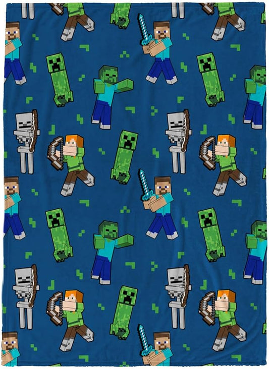 Jay Franco Plush Throw Blanket – 46" x 60" Inches Kids Hero Soft & Cozy Fleece Throw for Bedroom & Couch Décor, Official Licensed Product, Multi - Minecraft