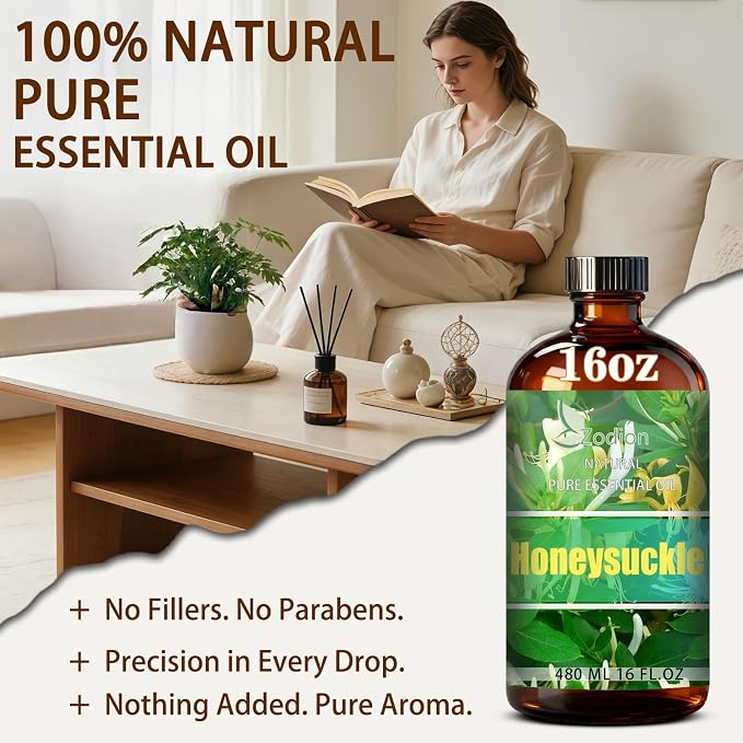 Honeysuckle Essential Oil - Honeysuckle Oil for Diffuser, 16 Fl Oz(480ml) | Candle Making, Soap Making, aroma, Strong Scent, Pure, Natural, Home Fragrance, Massage, Large Bottle