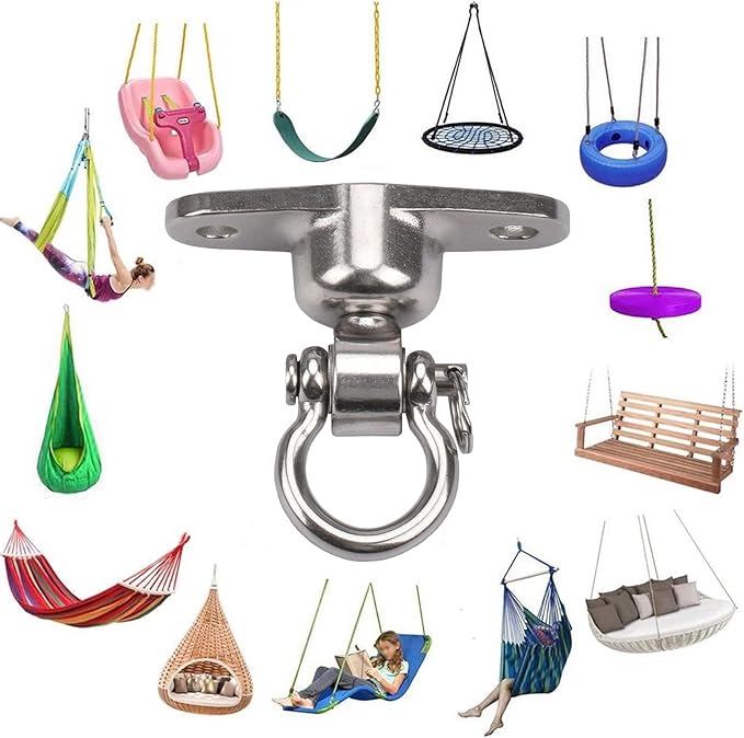 Antirust Swing Hanger Heavy Duty 360°+180°Rotation 1500LB Capacity Wood Playground Yoga Hammock Chair, Rope sandbag Porch Swing