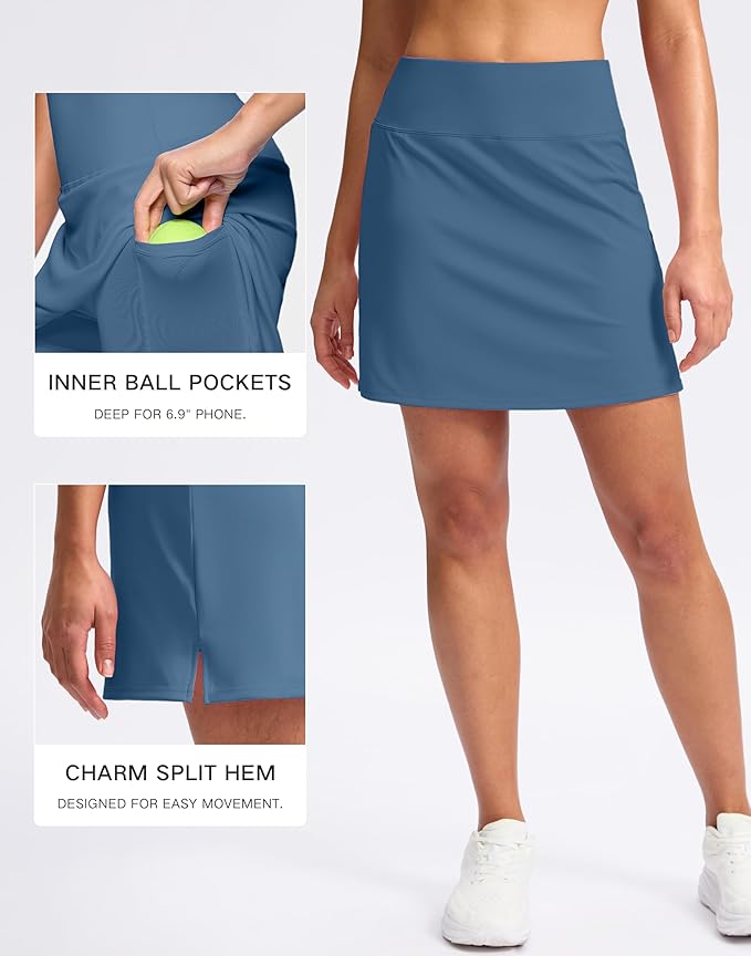 16" Skorts with 2 Pockets | Side Slits, High Waisted, A Line, Casual, Pickleball, Athletic, Golf, Tennis Skirt, for Women