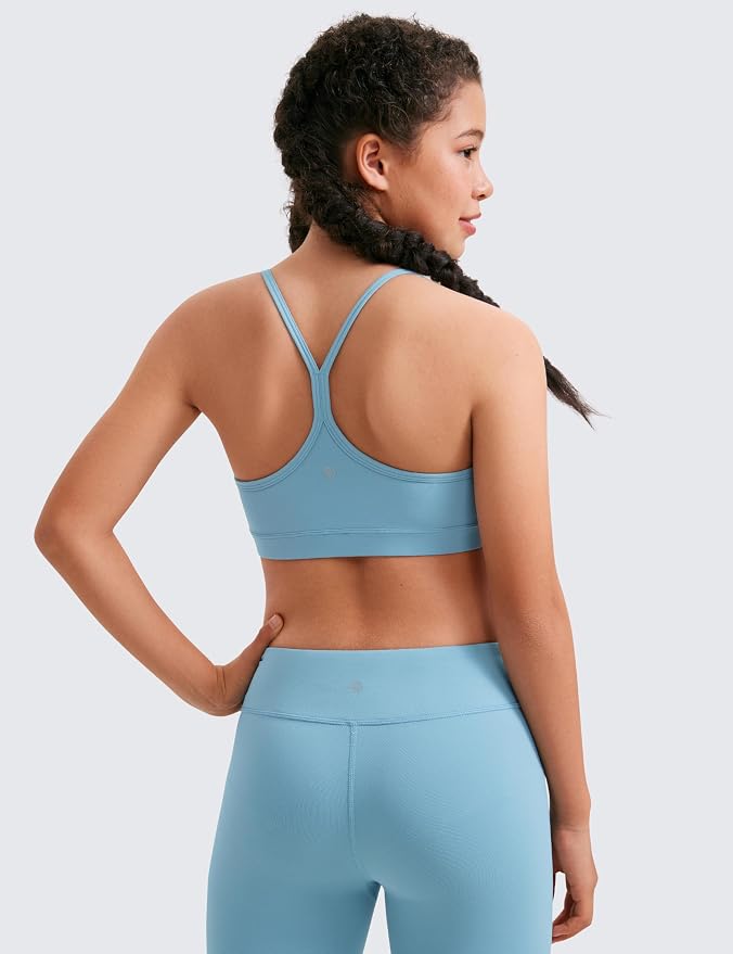 CRZ YOGA Girls Butterluxe Y Back Sports Bra - Yoga Athletic Casual Tops Scoop Neck Spaghetti Strap Padded Crop Kids Teen