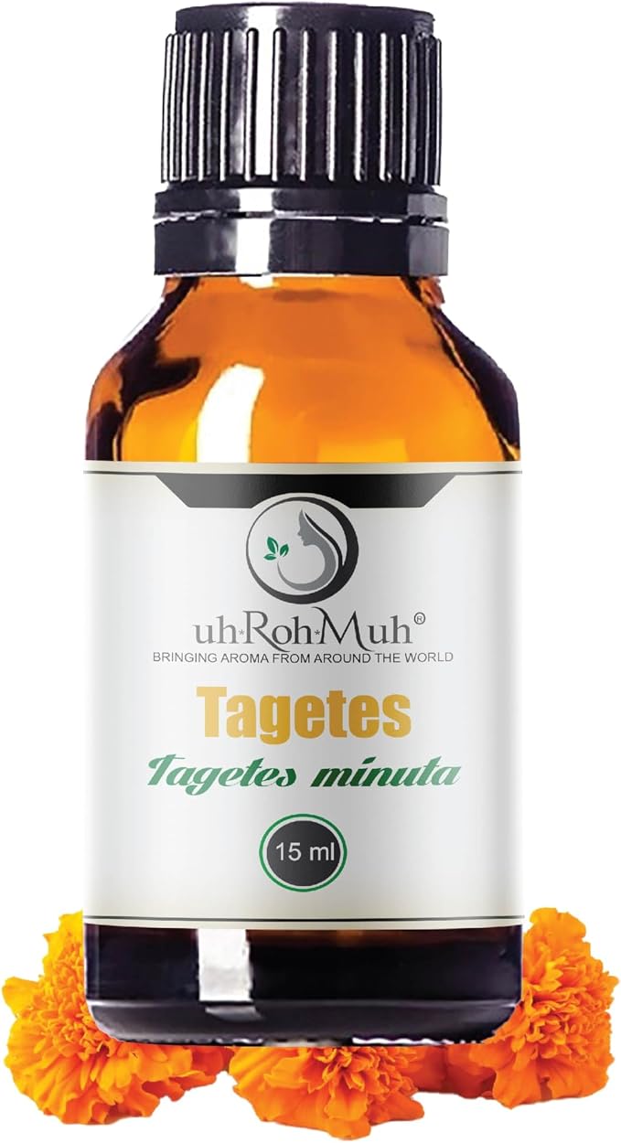 Tagetes Essential Oil – 100% Pure Steam Distilled from Tagetes minuta Flowers | Sweet, Citrusy Aromatherapy Oil for Relaxation & Massage | Top Note | Natural & Undiluted | India | 15ml